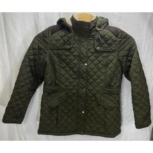 Laundry By Design XL Quilted Olive Jacket Removable Hood Sherpa Trim Snap Button